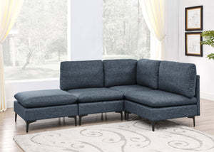 English Elm Linen Upholstered Modular Sectional Sofa with Black Metal Legs for Modern Living Dark Blue B2748S00117