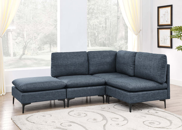English Elm Linen Upholstered Modular Sectional Sofa with Black Metal Legs for Modern Living Dark Blue B2748S00117