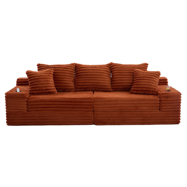 English Elm Oversized Corduroy Cloud Couch Convertible Sleeper Sofa with Memory Foam Seating Orange W395S00122