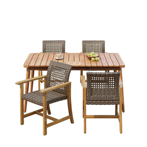 English Elm Christopher Knight Home® - 5-Piece Acacia Wood Outdoor Dining Set with Slatted Tabletop, Removable Cushions, Durable Craftsmanship Brown Mix,Teak N779P269291N_60400.00MCA-2