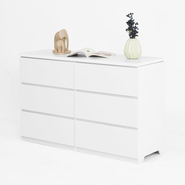 English Elm Modern Six Drawer Dresser with Wave Panel Fronts Handleless Design for Bedroom W409P371346