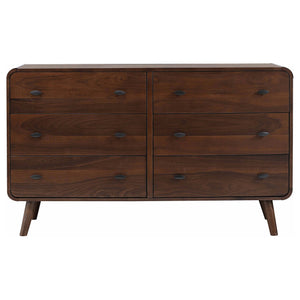 English Elm Winston Six Drawer Mid-century Dresser with Walnut Veneer Finish and Tapered Legs Dark Walnut B062P451713