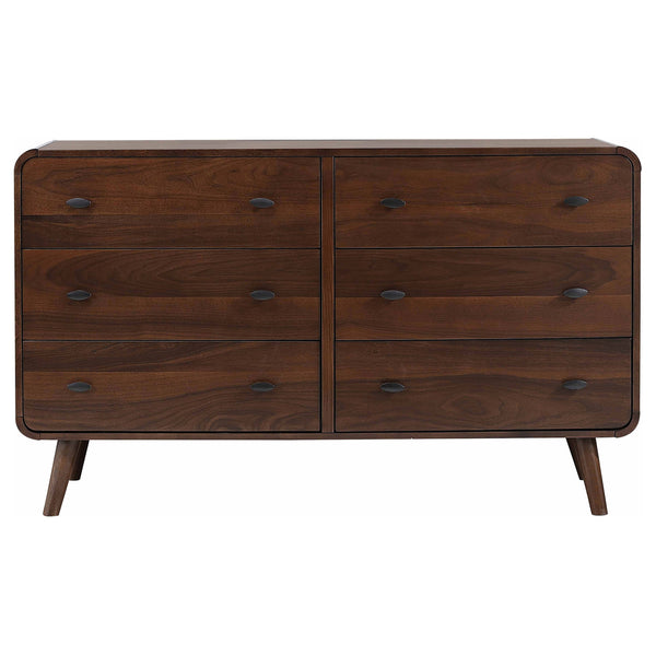 English Elm Winston Six Drawer Mid-century Dresser with Walnut Veneer Finish and Tapered Legs Dark Walnut B062P451713
