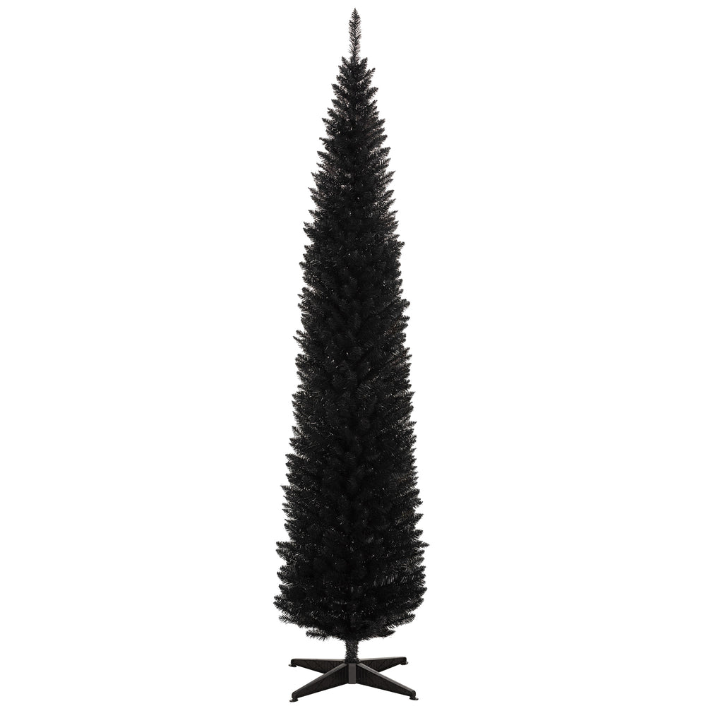 English Elm Homcom 8' Slim Pencil Christmas Tree With 618 Realistic Branch Tips - Elegant Black Holiday Decor W2225P249617