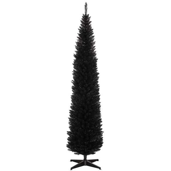 English Elm Homcom 8' Slim Pencil Christmas Tree With 618 Realistic Branch Tips - Elegant Black Holiday Decor W2225P249617