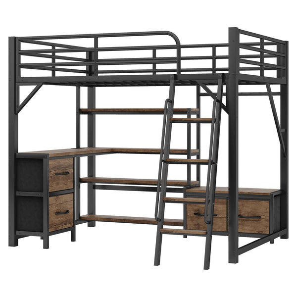English Elm Full Size Loft Bed With Integrated Desk, Storage, And Lighting – Perfect For Space-Saving Living Solutions! W2593S00040