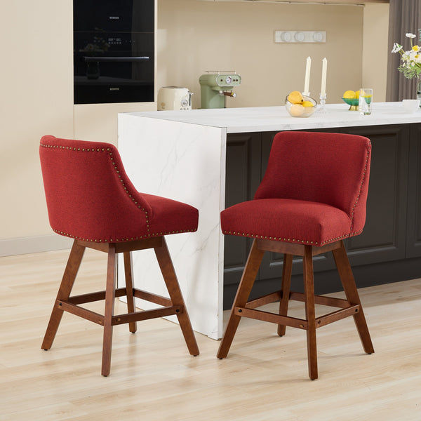English Elm Counter Curved Back Swivel Barstool with Thick Cushioned Seat, 360° Rotation, Durable Rubberwood Frame, Supports 300 lbs WINE RED W1143P237898