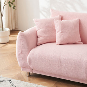English Elm 86.6 Inch Plush Teddy Fleece Three Seat Sofa with Pillows for Cozy Apartment Living W1658P329066