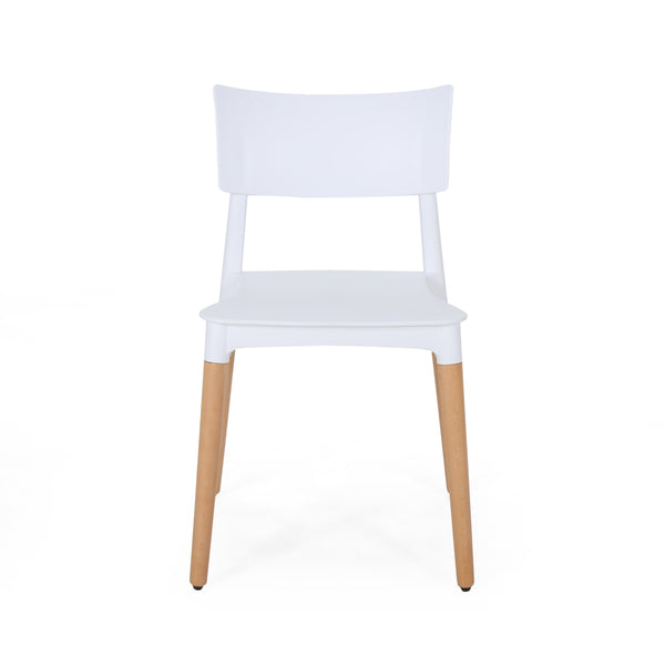 English Elm Christopher Knight Home® - PLASTIC Modern Dining Chair Set of 2 - White Polypropylene Seats with Beech Tapered Legs, Durable Stylish 63910.00
