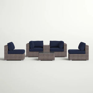 English Elm Fully Assembled Hdpe Wicker Patio Conversation Set - Comfortable 6-Piece Seating For 4 Outdoors B120S00232