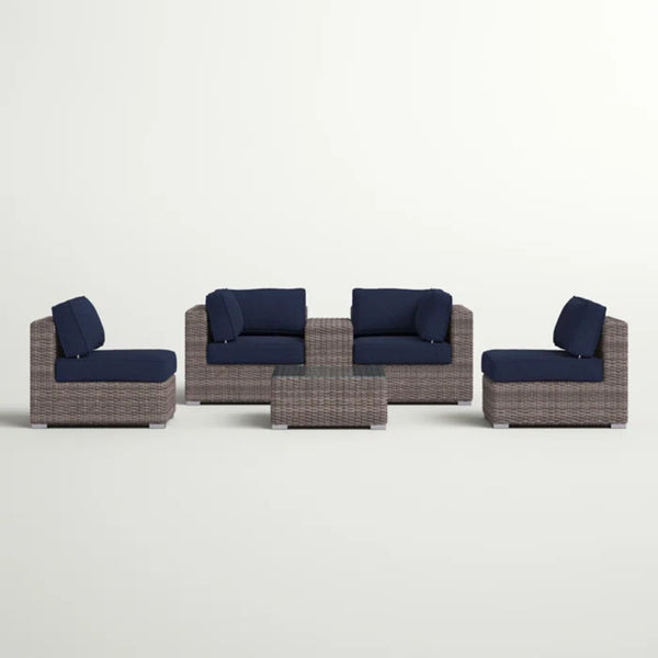 English Elm Fully Assembled Hdpe Wicker Patio Conversation Set - Comfortable 6-Piece Seating For 4 Outdoors B120S00232