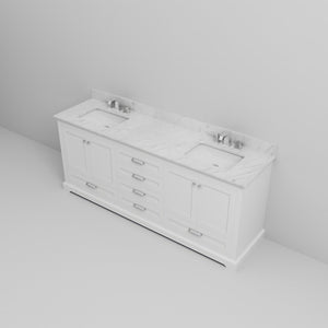 English Elm White Double Bath Vanity 80" W x 22" D with Carrara Marble Top, Soft-Close Drawers & Chrome Faucet Set B2731P258396