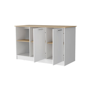 English Elm Mercury Kitchen Island with 59" Spacious Countertop, Dual Cabinets, Open Shelves & Modern Finishes B128S00038