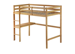 English Elm Twin High Loft Bed with Built-In Desk and Ladder — Space-Saving Rubberwood Study & Sleep Solution White Oak W504P206980
