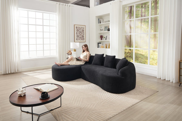 English Elm Compression L-Shape Sectional Sofa with Curved Chaise — Black Chenille Modular Sleeper, 30D Foam Comfort W2231S00043