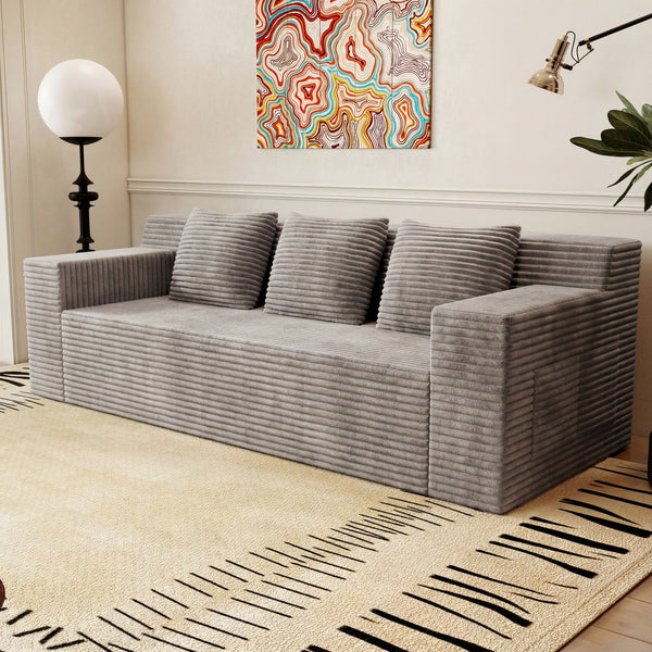 English Elm 71" Corduroy Tufted Loveseat with Deep Seat and Curved Back for Compact Living Spaces Camel W5571P440913