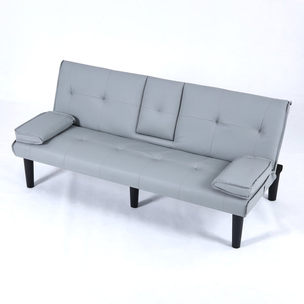 English Elm The 67-inch light gray PVC multifunctional sofa bed with cup holders, one-click fold, 500lb capacity W3371P354627