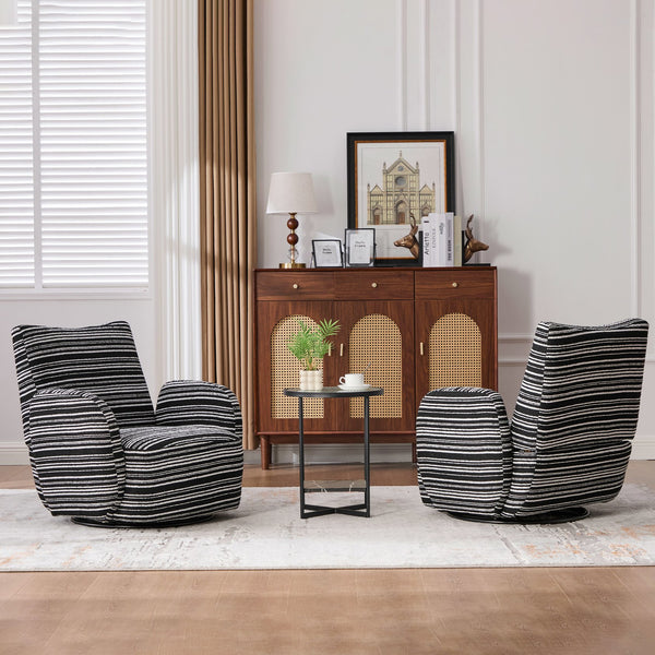 English Elm Modern Boucle 360° Swivel Leisure Chair with High‑Resilience Sponge, Supportive Curve, 550lb Capacity Black W395P355515