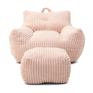 English Elm Giant Plush Bean Bag Chair with Armrests and Footstool for Ultimate Comfort, Durable Corduroy Lounge Sofa Pink W1117P309393