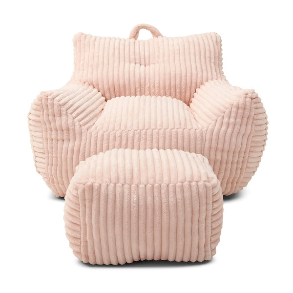 English Elm Giant Plush Bean Bag Chair with Armrests and Footstool for Ultimate Comfort, Durable Corduroy Lounge Sofa Pink W1117P309393