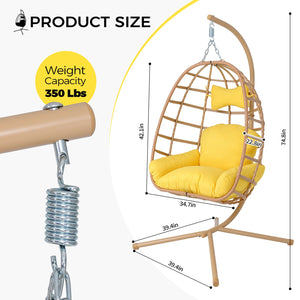 English Elm Egg Hanging Chair with Stand Pe Rattan Swing Seat Washable Cushion Patio Bedroom T5880P497431