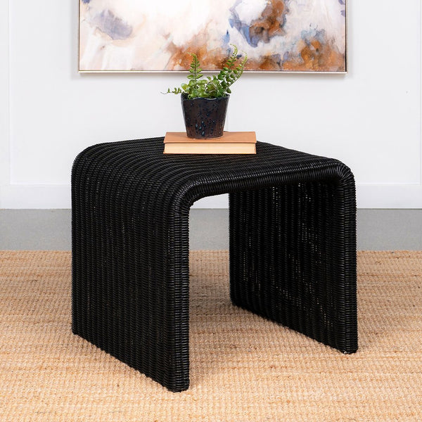 English Elm Woven Black Rattan Square End Table with Retro Woven Texture, Sturdy Metal Frame & Versatile Use B016P377803