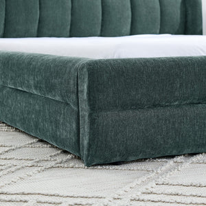 English Elm Queen Upholstered Bed Frame In Soft Chenille Fabric – Modern Platform Design With Padded Headboard W487S00328-GIGA