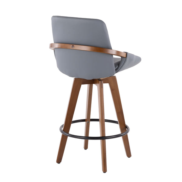English Elm Mid-century Counter Stool with Walnut Arms Faux Leather Seat and Splayed Wood Legs B202P222363