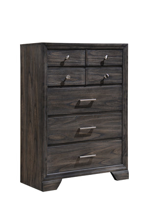 English Elm 1pc Modern Geometric Chest of Drawers with High-Gloss Finish, Sleek Hardware, Spacious Storage and Style Gray 37.8 L x 19.09 W x 53.35 H B2741P325738