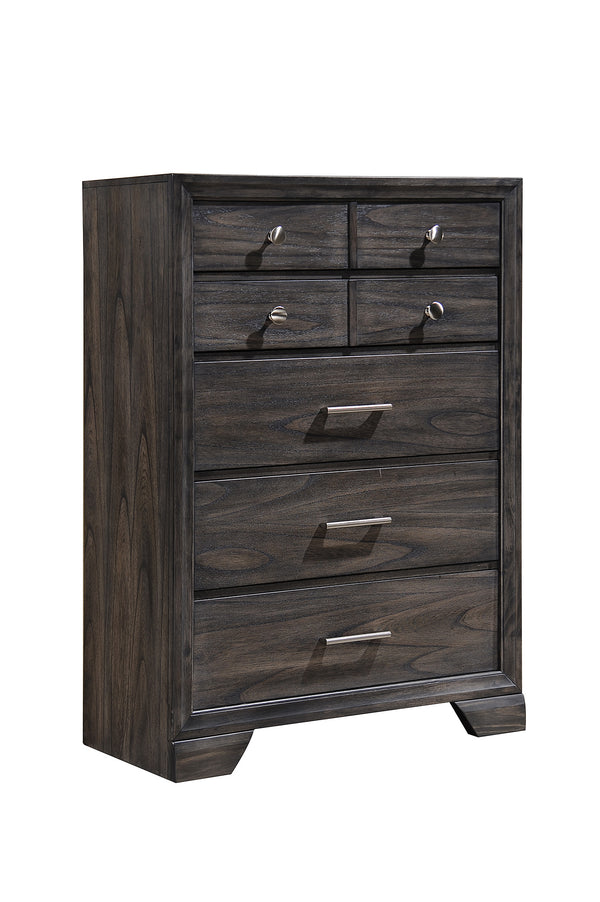 English Elm 1pc Modern Geometric Chest of Drawers with High-Gloss Finish, Sleek Hardware, Spacious Storage and Style Gray 37.8 L x 19.09 W x 53.35 H B2741P325738