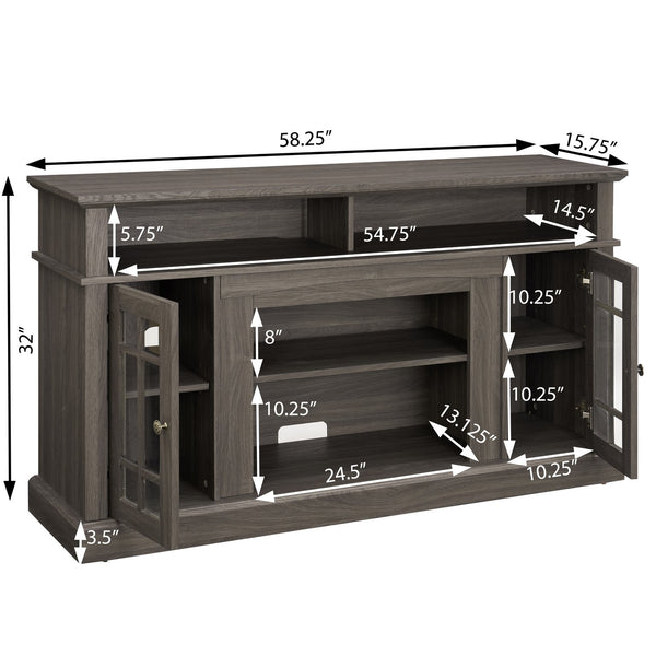 English Elm Classic Fireplace Entertainment Console with Glass Doors and Walnut Finish for Large Tvs W2275S00028
