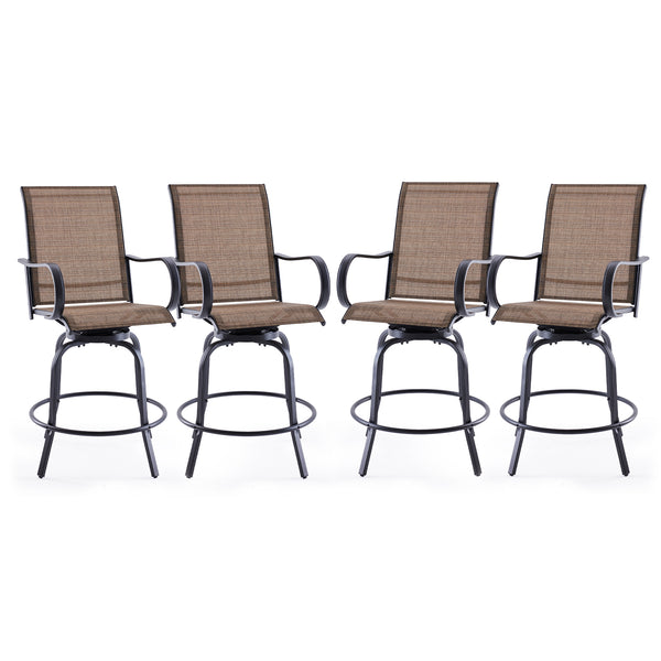 English Elm Patio Swivel Barstools Set of 2 Textilene Mesh Powder Coated Frame All Weather Seating Brown T3623P437331