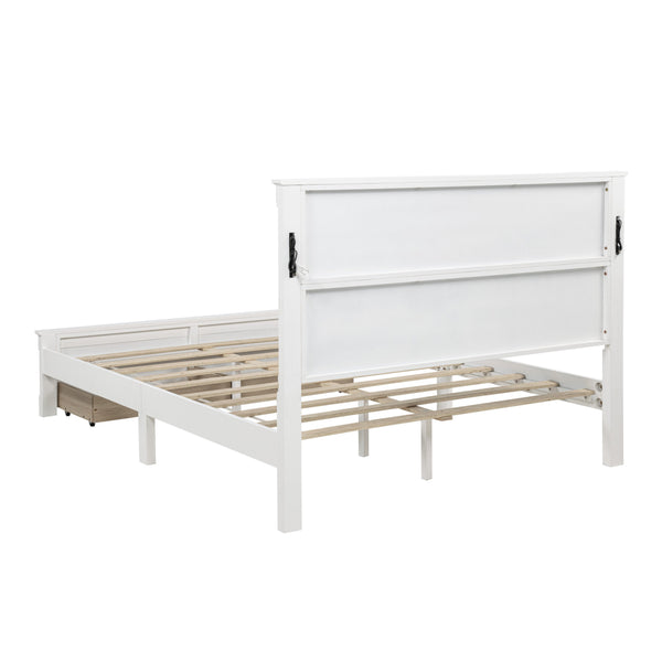 English Elm Queen Farmhouse Pinewood Storage Bed with Led Lighting Usb Charging and Panel Headboard White W504P391013