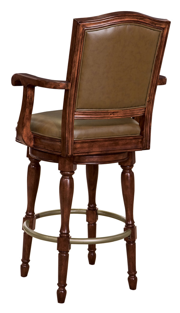 Hekman Furniture 697027 Swivel Barstool With Brown Faux Leather Cushion And Antique Brass-finish Footrest For Comfort Hampton Cherry Cheers Bar Stool 697027