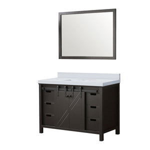 English Elm Brown Wood 48" Bath Vanity with White Quartz Top, 44" Mirror, Soft-Close Drawers & Ample Storage B2731S00717
