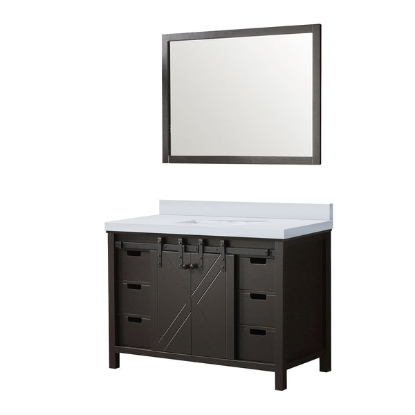 English Elm Brown Wood 48" Bath Vanity with White Quartz Top, 44" Mirror, Soft-Close Drawers & Ample Storage B2731S00717