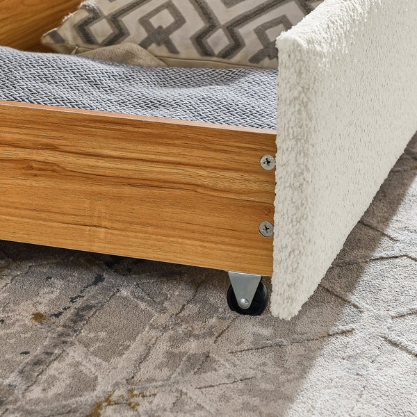 English Elm Daybed With Trundle And Storage Drawers, Upholstered In Beige Boucle, Queen Size For Stylish Comfort W1413S00074