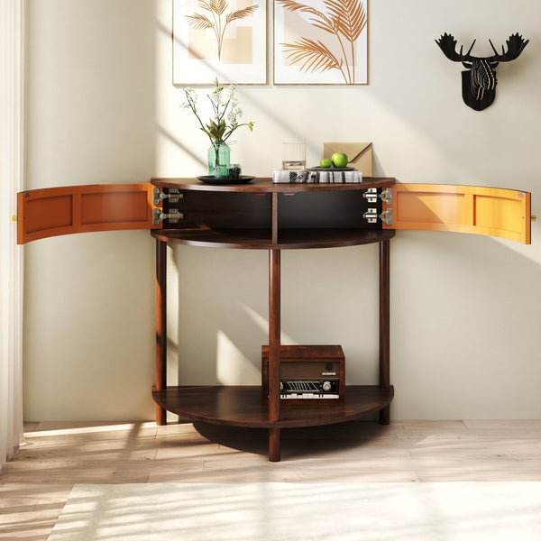 English Elm Artisan-crafted Demi-lune Console Table Wave Drawer Fronts Warm Wood Entryway W2557P294041