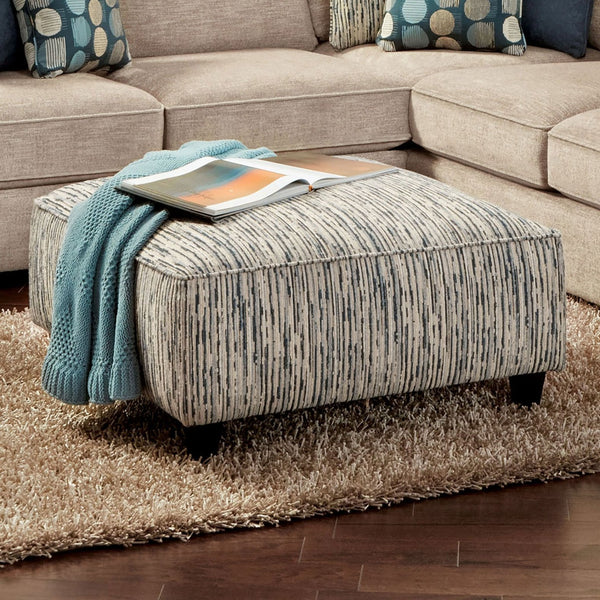 English Elm Stripe Multi-Finish Transitional Upholstery Ottoman 38x38x16in Gel Foam, Woven Fabric, Tapered Legs B2741P355847