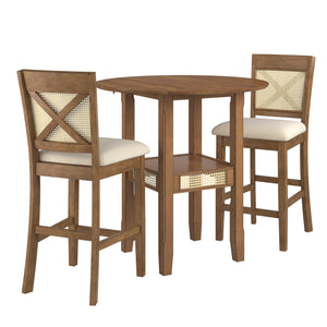 Homelegance By Top-Line Delroy Cane Accent X-Back Counter Height 3-piece Dining Set Oak Rubberwood