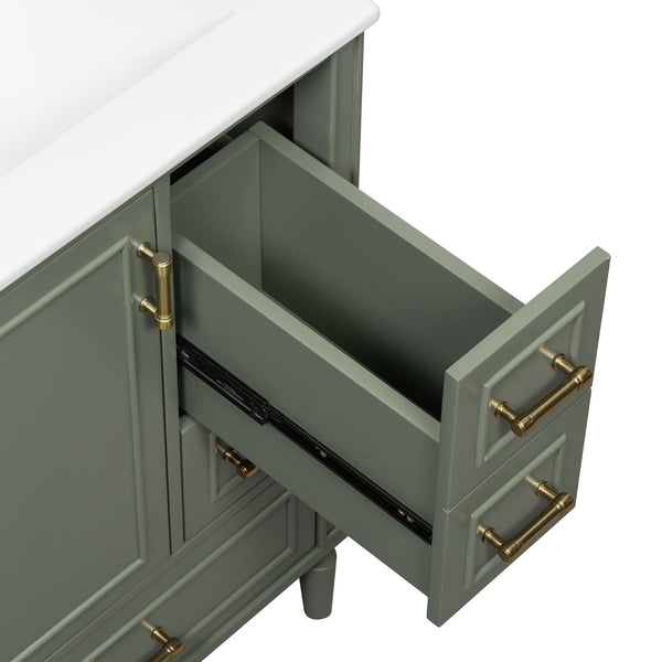 English Elm 24" Olive Bathroom Vanity Solid Wood Frame Ceramic Sink Gold Hardware Soft Close Olive Green N729P373272F