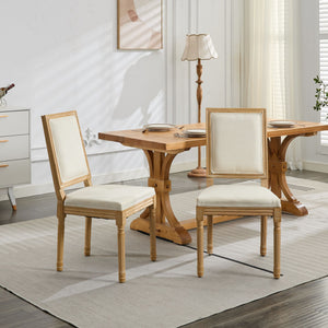 English Elm French Louis Dining Chair Set of 2 with Rattan Back, Solid Wood Carved Frame, Linen Upholstery, 300lb Capacity Beige W1143P325857