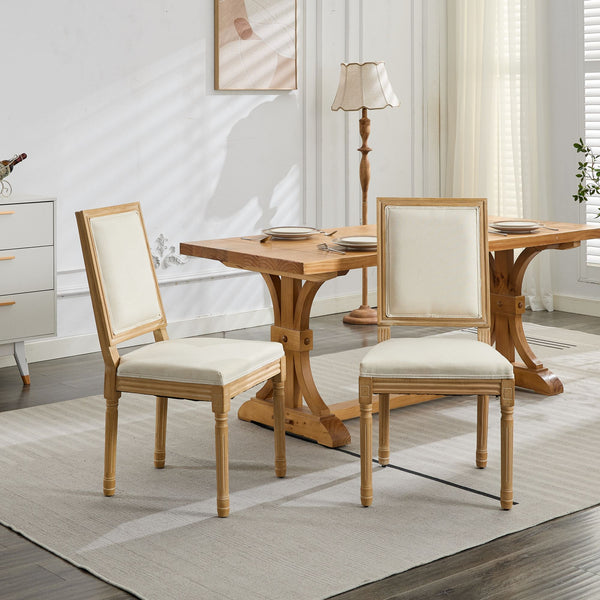 English Elm French Louis Dining Chair Set of 2 with Rattan Back, Solid Wood Carved Frame, Linen Upholstery, 300lb Capacity Beige W1143P325857