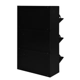 English Elm Shoe Storage Cabinet For Entryway With 3 Flip Drawers, Modern Shoe Organizer Cabinet, Free Standing Shoe Rack For Hallway, Living Room, Black