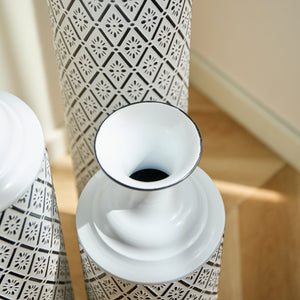 English Elm Floor Metal Vases Set of 3 White & Black Glazed Metal Cylinder Vases Tall Textured Gold Accent Decor W2796P278066