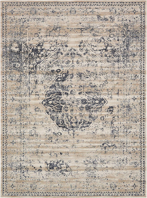 Unique Loom Chateau Hoover Machine Made Border Rug Dark Blue, Beige/Cream/Gray 9' 0" x 12' 2"