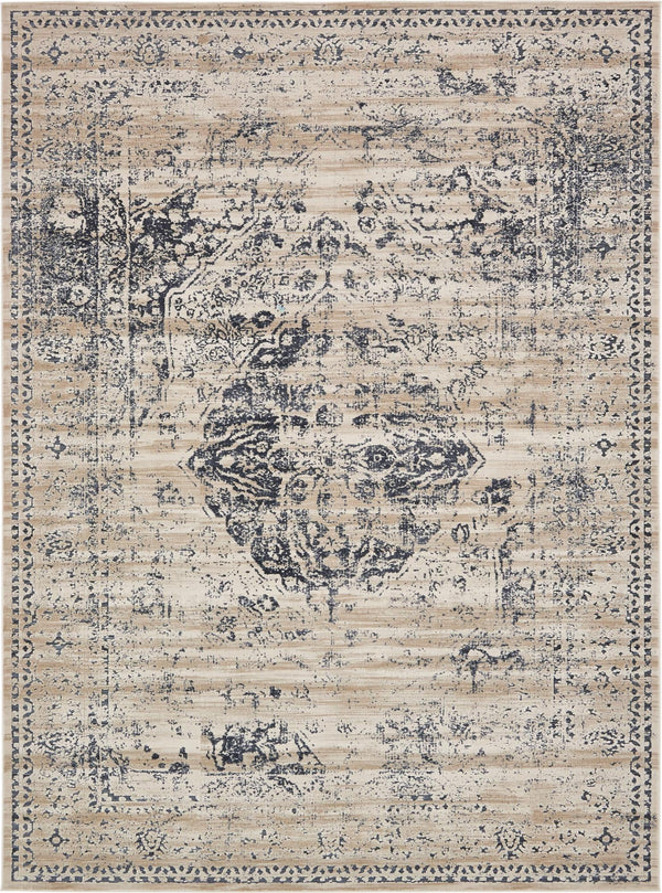 Unique Loom Chateau Hoover Machine Made Border Rug Dark Blue, Beige/Cream/Gray 9' 0" x 12' 2"