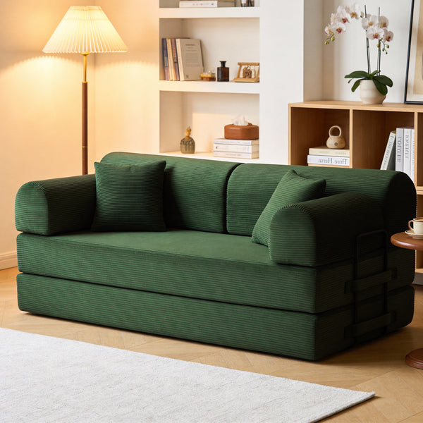 English Elm Convertible Corduroy Floor Sofa Folds Flat as Sleeper Daybed for Studio Living Green W5532P438819