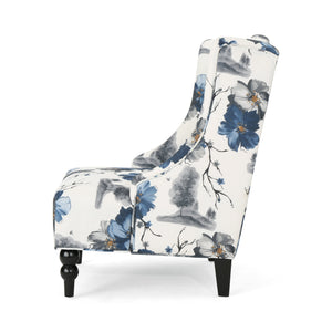 English Elm Christopher Knight Home® - TODDMAN High-Back Club Chair with Smooth Upholstery and Sloped Arms, Modern Wingback Comfort beige +blue flower 64469.00