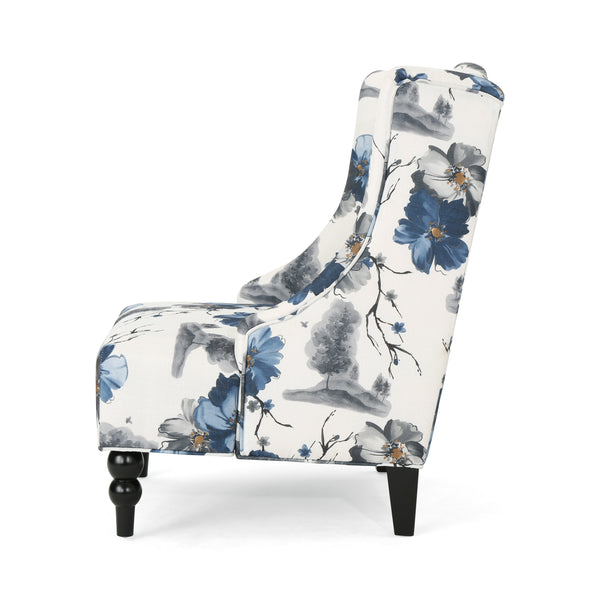 English Elm Christopher Knight Home® - TODDMAN High-Back Club Chair with Smooth Upholstery and Sloped Arms, Modern Wingback Comfort beige +blue flower 64469.00